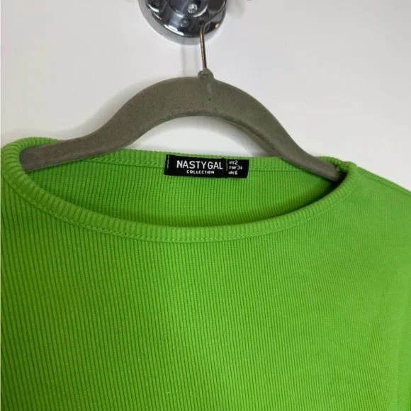 NASTY GAL Long Sleeve Dress Womens 4 S Green Ribbed Knit Maxi Bodycon Cutout Y2K - Picture 7 of 8
